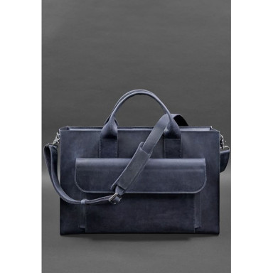 Leather bag for laptop and documents Universal blue Crazy Horse