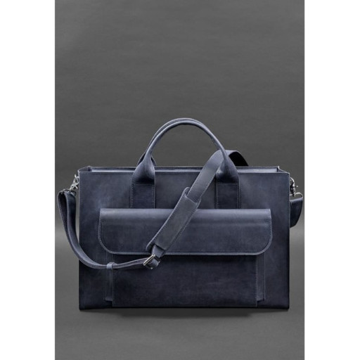 Шкіряна сумка для ноутбука та документів Універсальна синя Crazy Horse