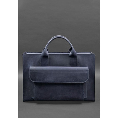 Leather bag for laptop and documents Universal blue Crazy Horse