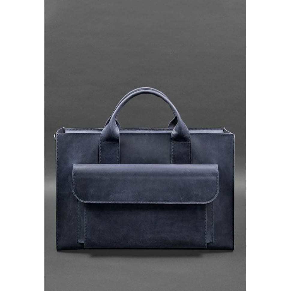 Шкіряна сумка для ноутбука та документів Універсальна синя Crazy Horse