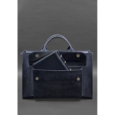 Leather bag for laptop and documents Universal blue Crazy Horse
