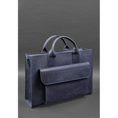 Leather bag for laptop and documents Universal blue Crazy Horse