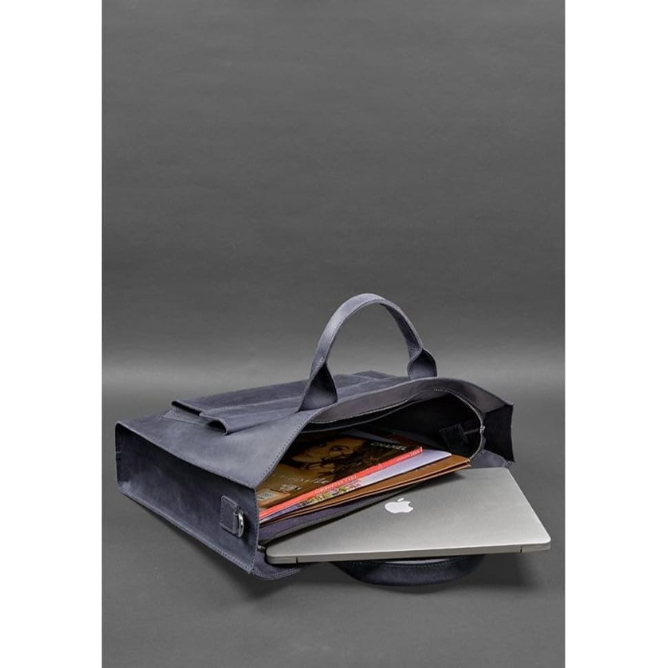 Шкіряна сумка для ноутбука та документів Універсальна синя Crazy Horse