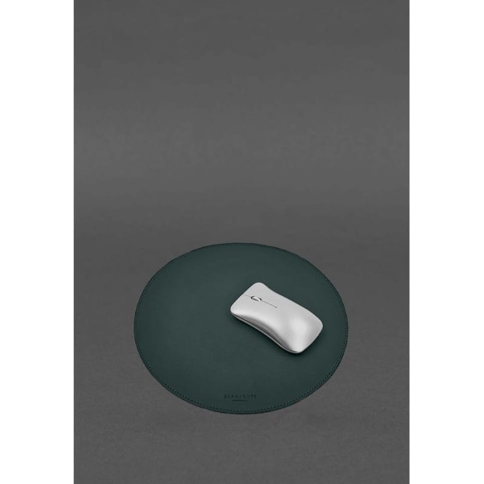 Круглий килимок для мишки з натуральної шкіри зелений краст