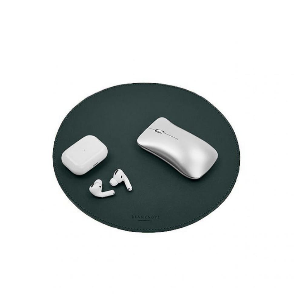 Круглий килимок для мишки з натуральної шкіри зелений краст