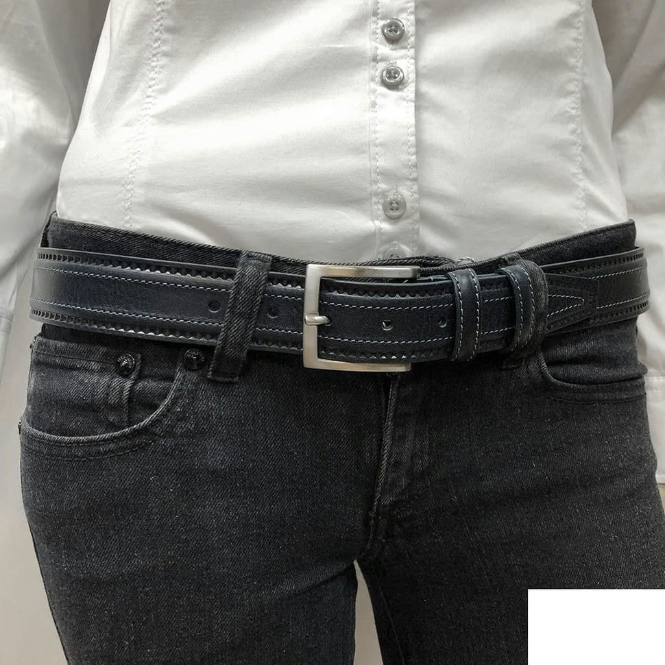 Шкіряний ремень 19 blu синій Tony Perotti