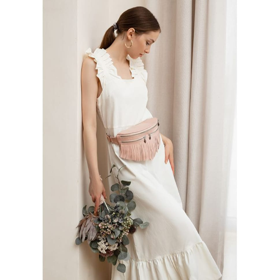 Women's leather belt bag Spirit light beige crust
