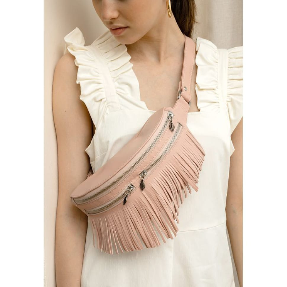 Women's leather belt bag Spirit light beige crust