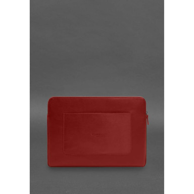 Leather Laptop Case with Zipper and Strap and Pocket Red