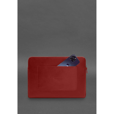 Leather Laptop Case with Zipper and Strap and Pocket Red