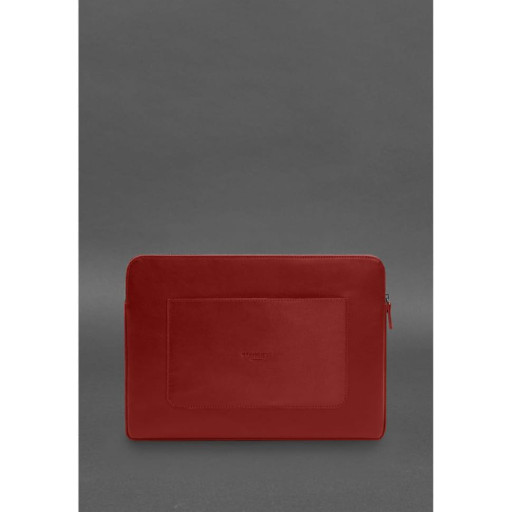 Шкіряний чохол для ноутбука на блискавці з хлястиком та кишенею Червоний