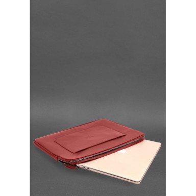 Leather Laptop Case with Zipper and Strap and Pocket Red