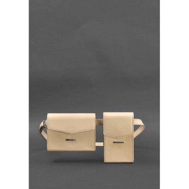 A set of women's leather bags Mini belt /crossbody light beige