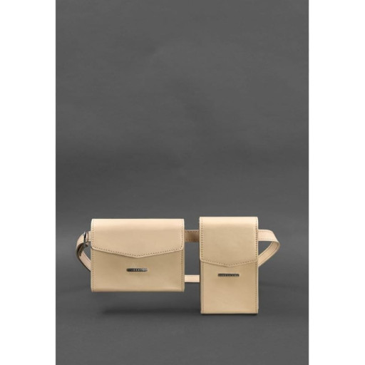Набір жіночих шкіряних сумок Mini поясна/кросбоді світло-бежевий