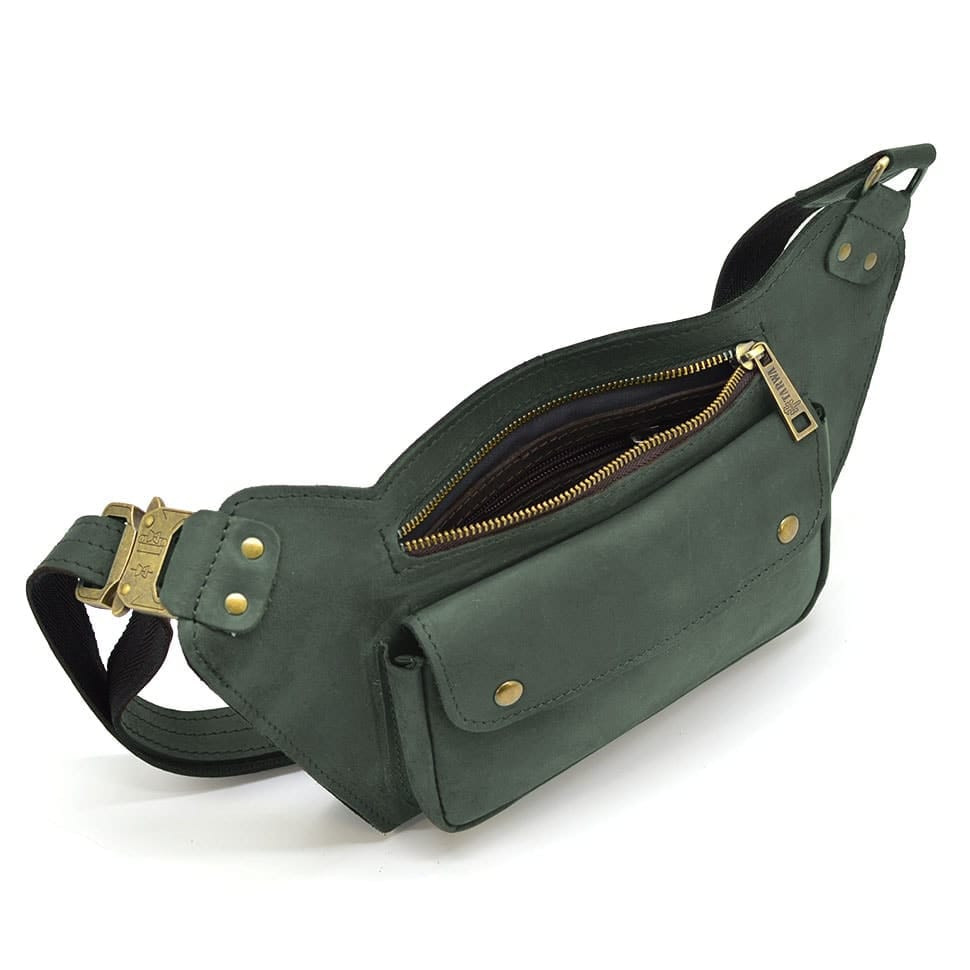 Шкіряна бананка напоясна зелена кінська шкіра RE-8133-3md TARWA