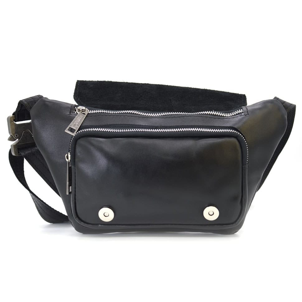 Leather banana bag with flap GA-8153-3md TARWA black