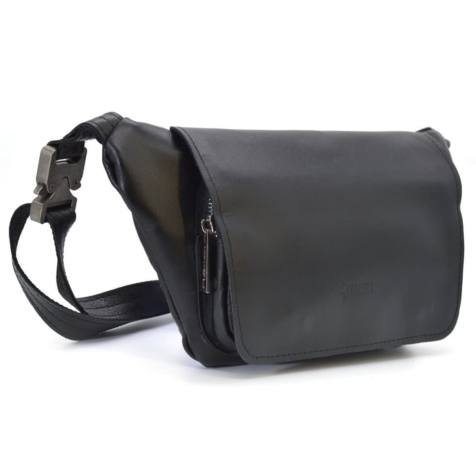 Leather banana bag with flap GA-8153-3md TARWA black