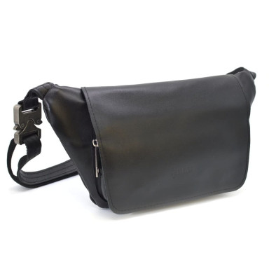 Leather banana bag with flap GA-8153-3md TARWA black