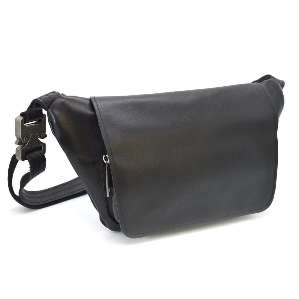 Leather banana bag with flap GA-8153-3md TARWA black