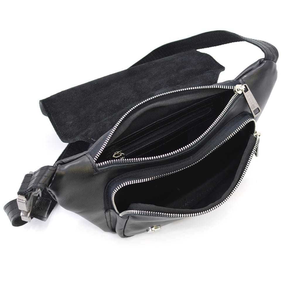 Leather banana bag with flap GA-8153-3md TARWA black