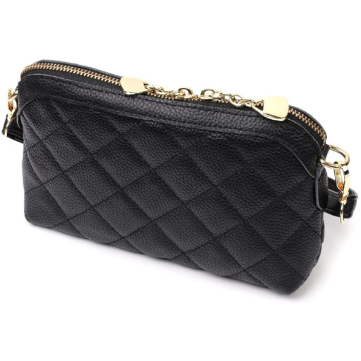 Класична сумка жіноча через плече з натуральної стьобаної шкіри Vintage 22315 Чорна