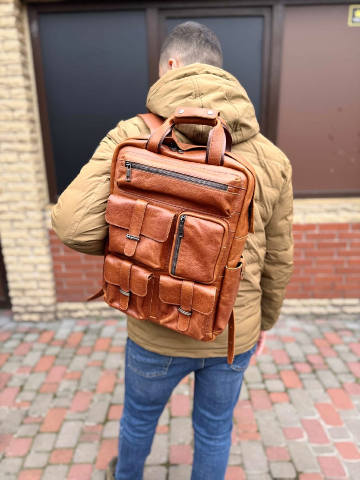 Брутальний чоловічий рюкзак рудого кольору Newery N3081GK