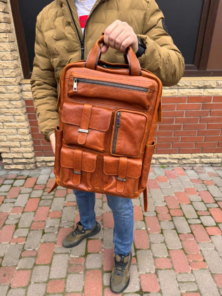 Брутальний чоловічий рюкзак рудого кольору Newery N3081GK