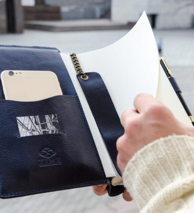 Womens Leather Journal with Refillable A5 Notepad - The Diary of a Nobody - Blue color -  Time Resistance 5207901W