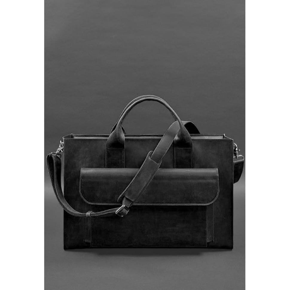 Leather bag for laptop and documents Universal black Crazy Horse