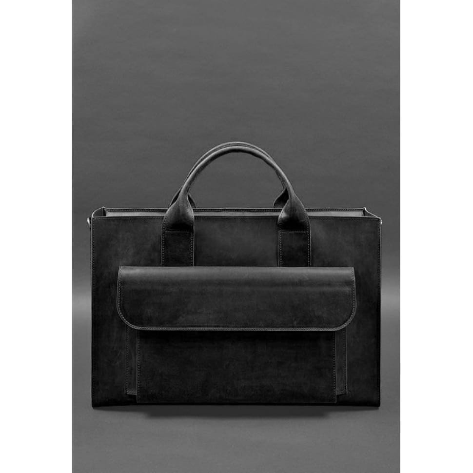 Leather bag for laptop and documents Universal black Crazy Horse