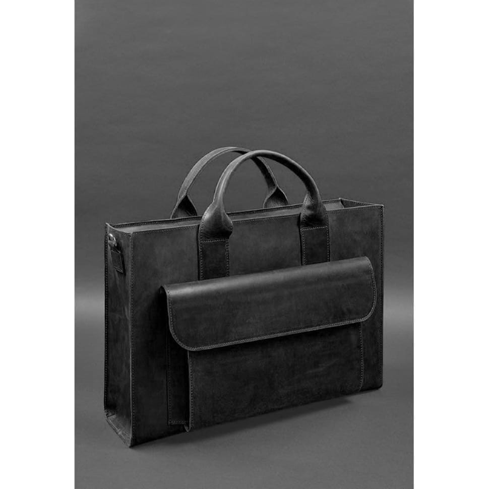 Leather bag for laptop and documents Universal black Crazy Horse