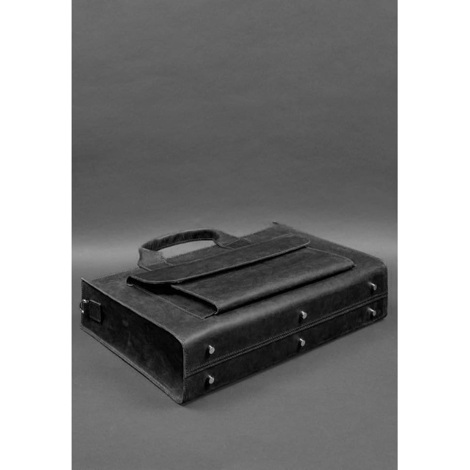 Leather bag for laptop and documents Universal black Crazy Horse