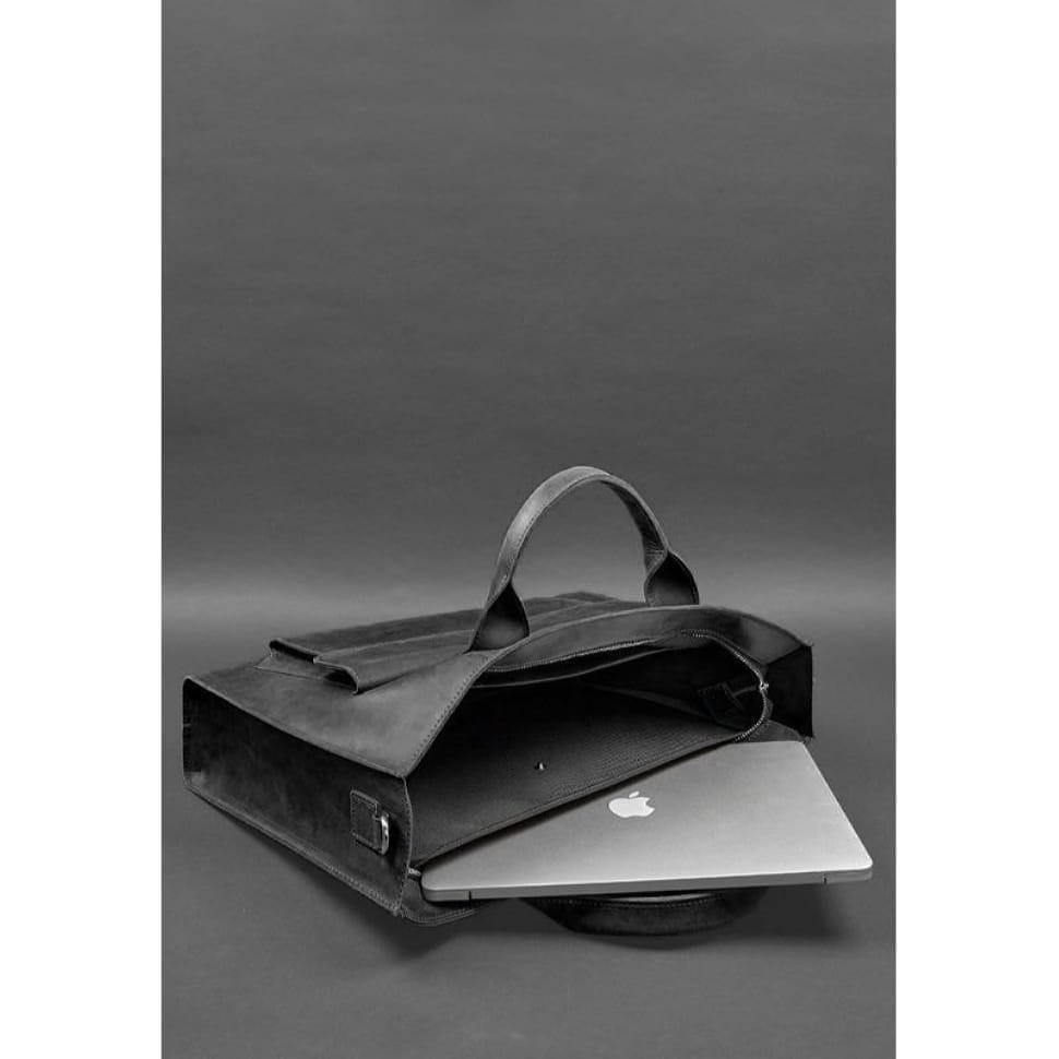 Leather bag for laptop and documents Universal black Crazy Horse