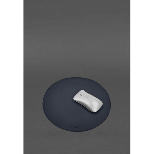 Круглий килимок для мишки з натуральної шкіри синій краст