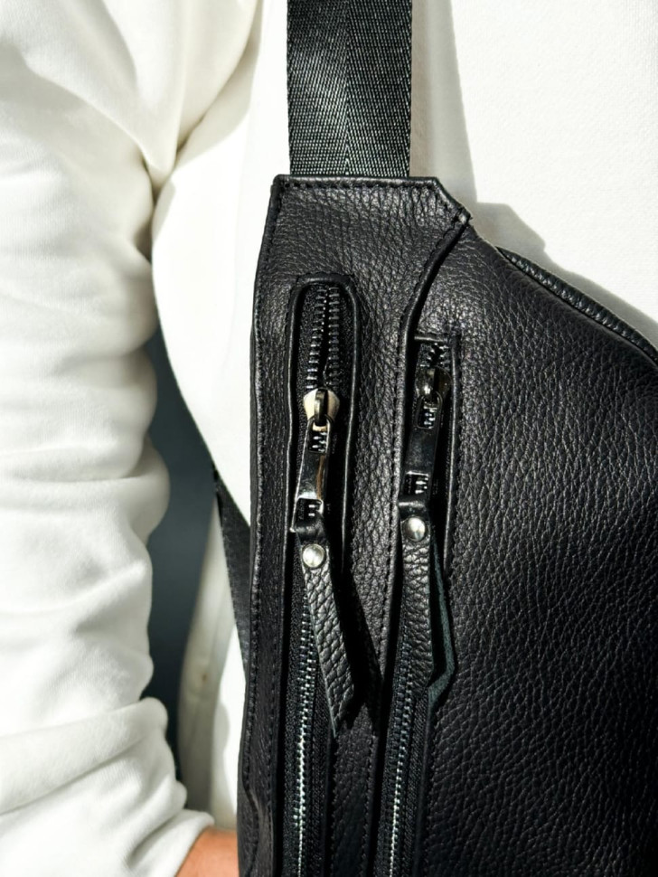 Genuine Leather Belt Bag, Leather Waist Bag SKILL Two Line (Black)