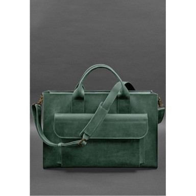 Leather bag for laptop and documents Universal green Crazy Horse