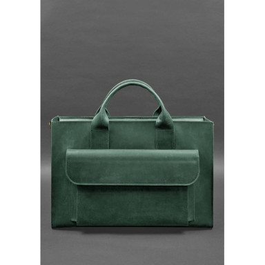 Leather bag for laptop and documents Universal green Crazy Horse