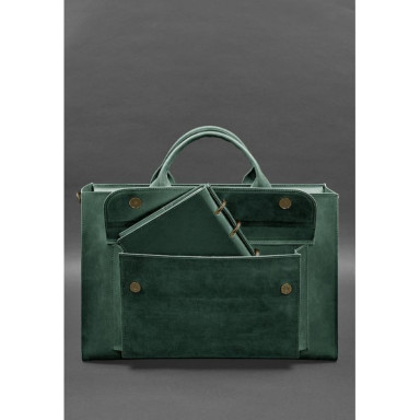 Leather bag for laptop and documents Universal green Crazy Horse