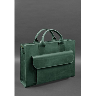 Leather bag for laptop and documents Universal green Crazy Horse