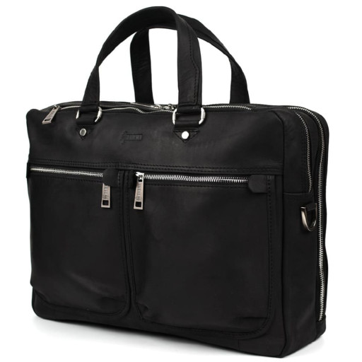 Чоловіча шкіряна ділова сумка чорна RA-4664-4lx TARWA на два відділення