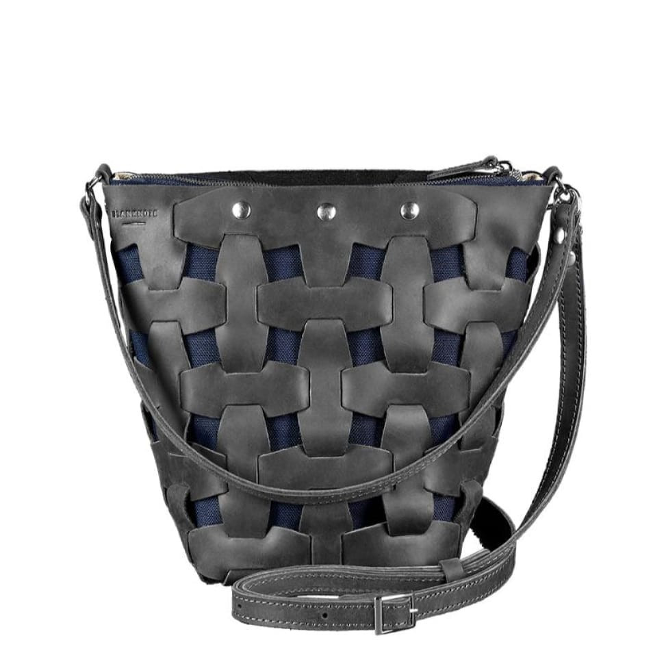 Шкіряна плетена сумка Пазл M чорна Crazy Horse