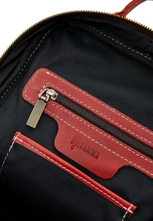 Жіночий червоний шкіряний рюкзак TARWA RR-2008-3md середнього розміру