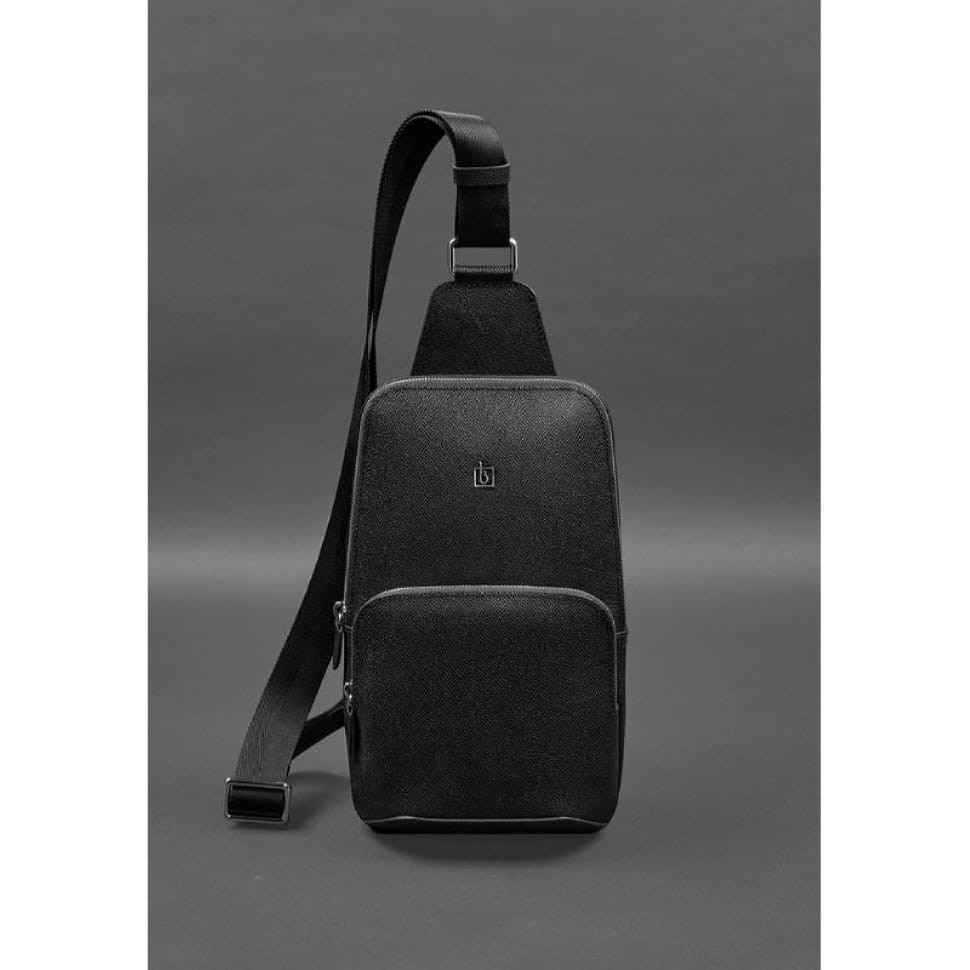 Men's leather backpack (sling bag) on one shoulder black Saffiano