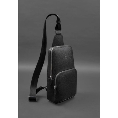 Men's leather backpack (sling bag) on one shoulder black Saffiano