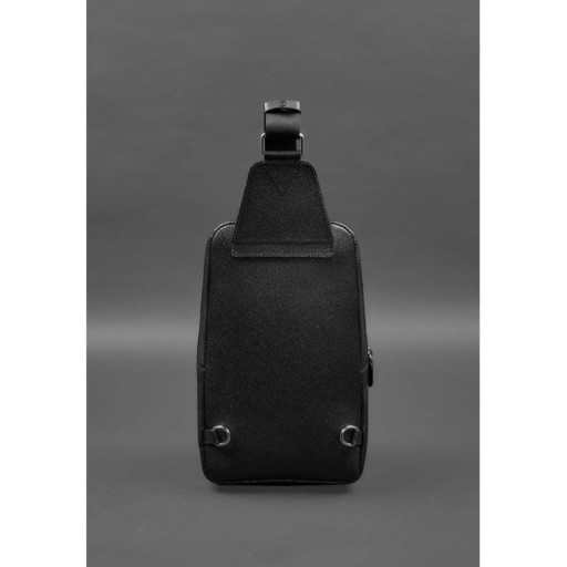 Шкіряний чоловічий рюкзак (сумка-слінг) на одне плече чорний краст