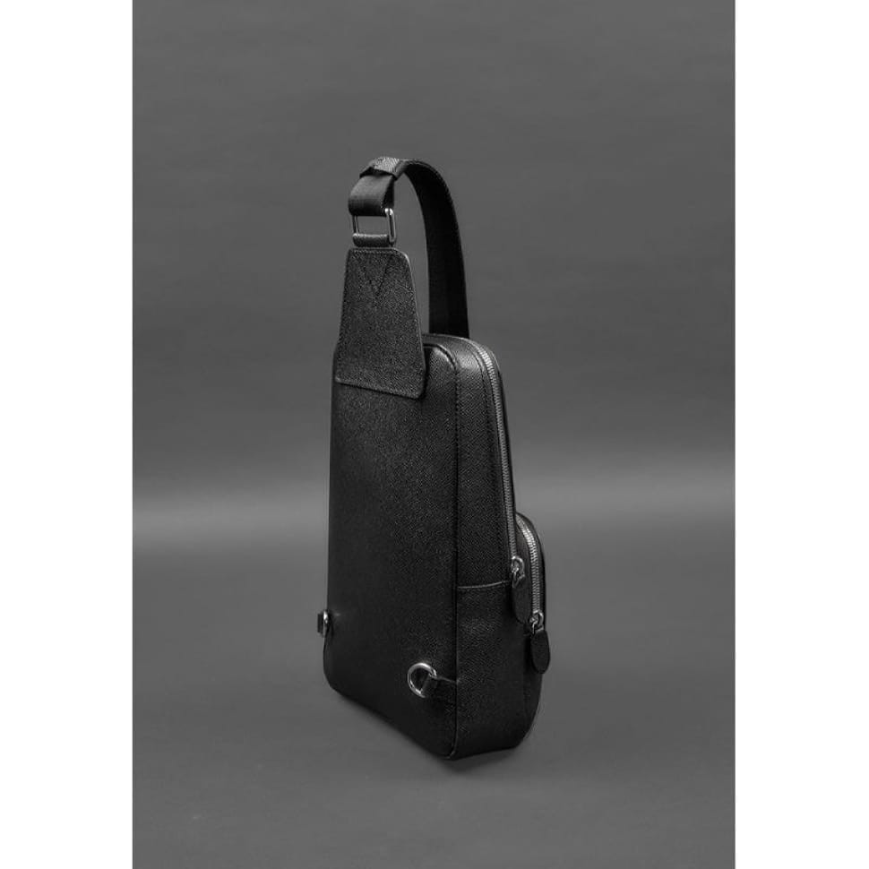 Men's leather backpack (sling bag) on one shoulder black Saffiano
