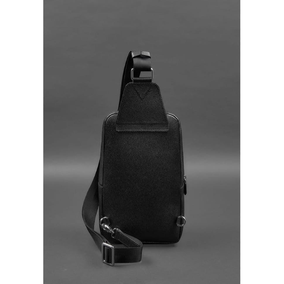Men's leather backpack (sling bag) on one shoulder black Saffiano