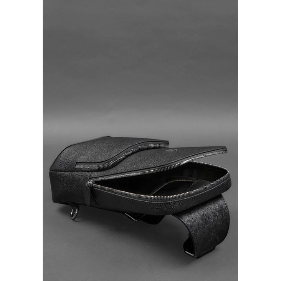 Men's leather backpack (sling bag) on one shoulder black Saffiano