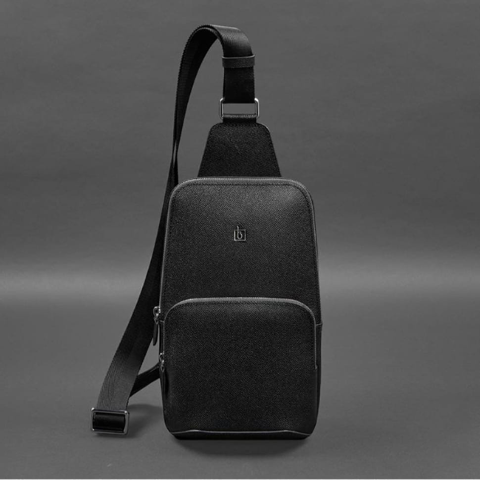 Men's leather backpack (sling bag) on one shoulder black Saffiano