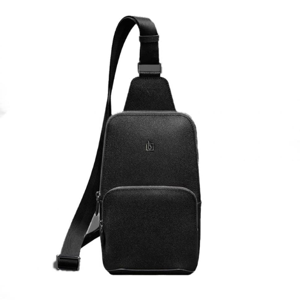 Men's leather backpack (sling bag) on one shoulder black Saffiano